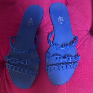 Hermes Vibrant Blue Chain Sandals